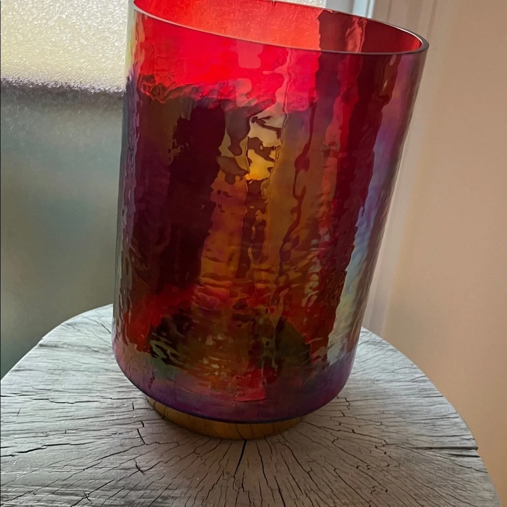 Pier 1 Imports Iridescent Glass Red and Gold Vase / candle holder